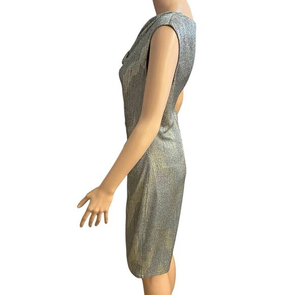 White House Black Market Metallic Party Dress Size 14 Cowl Neck Ruched Holiday - Picture 5 of 11